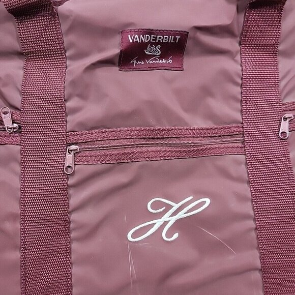 Vintage Gloria Vanderbilt 3pc Luggage Set Maroon Nylon Bags "H" Monogrammed - Picture 7 of 16